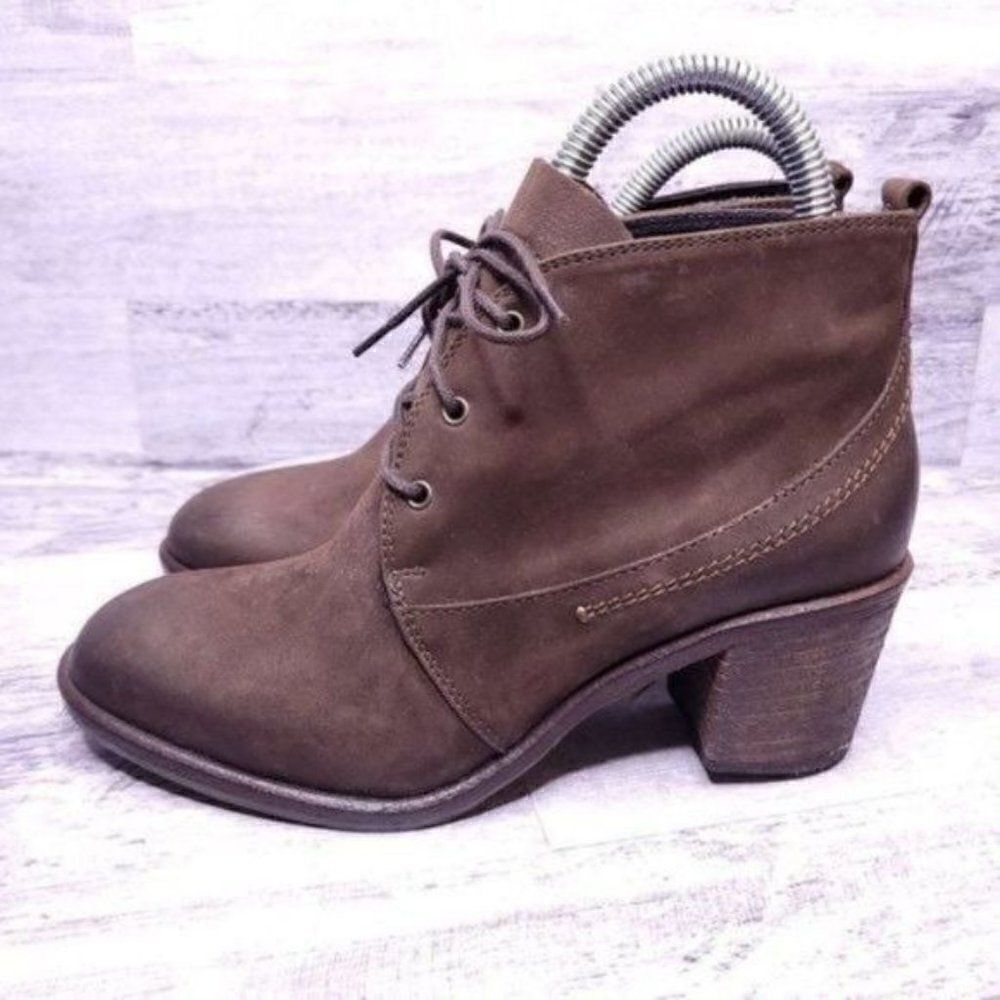 Barney's New York Leather Italian Heeled Oxford Boot Brown sz 36 Women's sz 5.5 - Picture 3 of 8
